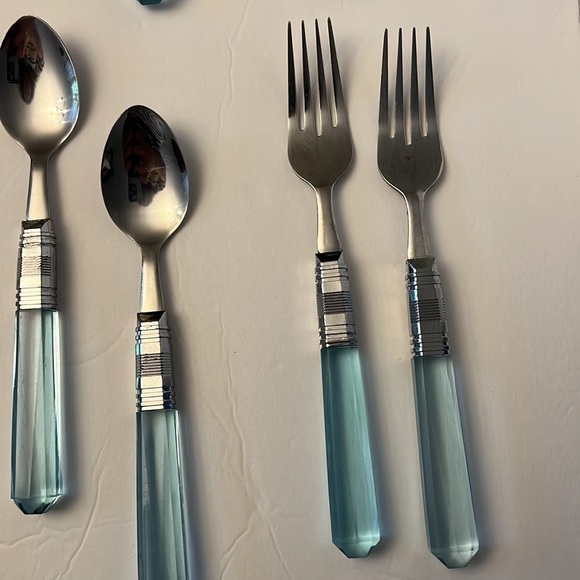 Vintage Jeweled Lucite Handle 5 pc Service for 2 plus extras Silverware Flatware - Picture 5 of 10